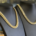 Gold chains displayed side by side for hollow vs solid gold comparison